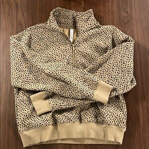 Fabletics Tan and Black Zip Up Sweater